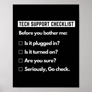 Tech Support Checklist Funny Computer Geek Poster