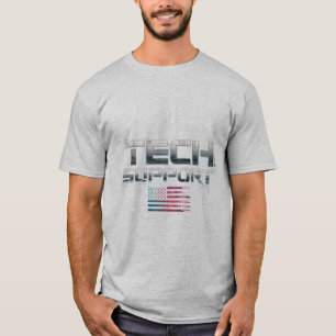 Tech Support Cyber Engineer IT Nerd Geek USA Flag T-Shirt