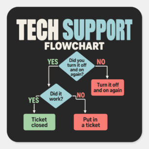 Tech support flowchart help desk humour square sticker