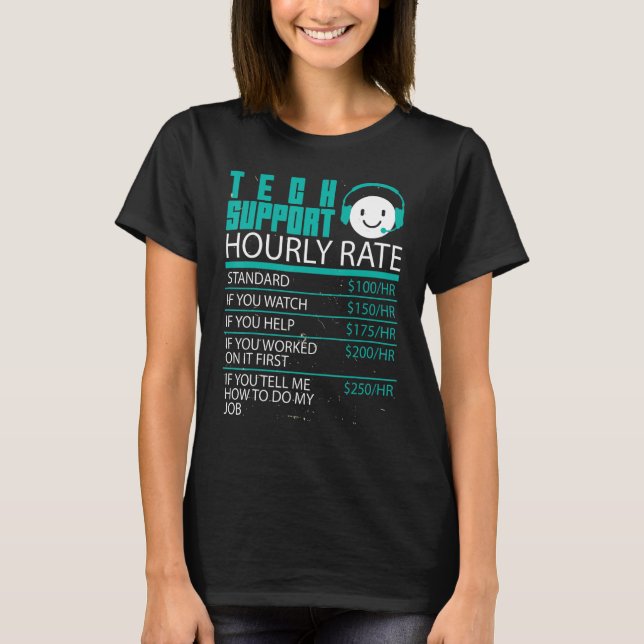Tech Support Hourly Rate Software Developers Progr T-Shirt (Front)