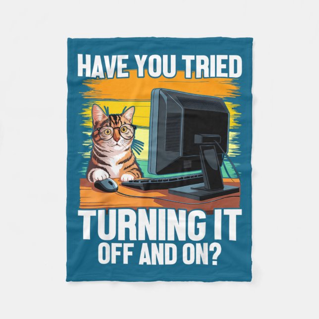 Tech Suprt Humor I Cat Engineer Computer It Guy  Fleece Blanket (Front)