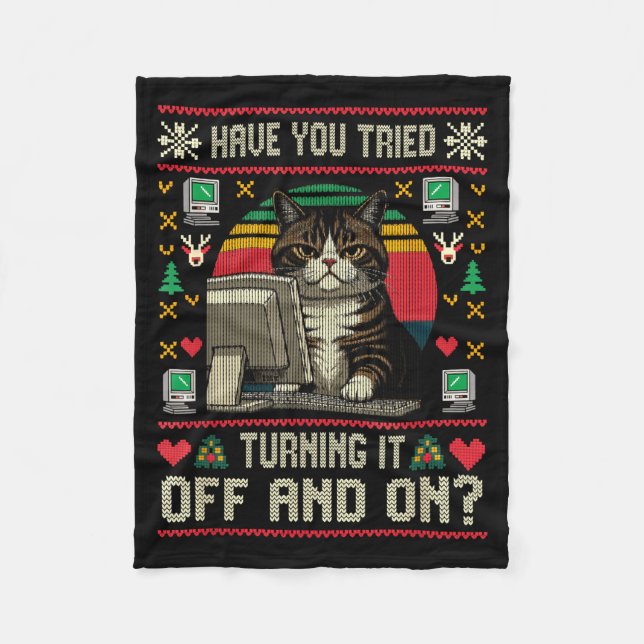 Tech Suprts Cat Engineer Computer Ugly Christmas S Fleece Blanket (Front)