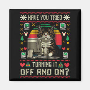 Tech Suprts Cat Engineer Computer Ugly Christmas S Magnet