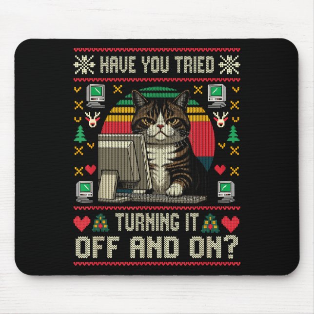 Tech Suprts Cat Engineer Computer Ugly Christmas S Mouse Mat (Front)