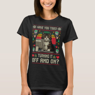 Tech Suprts Cat Engineer Computer Ugly Christmas S T-Shirt