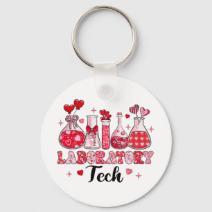 Tech Test Tube Leopard Hearts Valentine's Day Key Ring