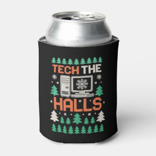 Tech The Halls Ugly Computer Festive Christmas Can Cooler