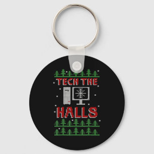 Tech The Halls Ugly Computer Geek Festive Christma Key Ring