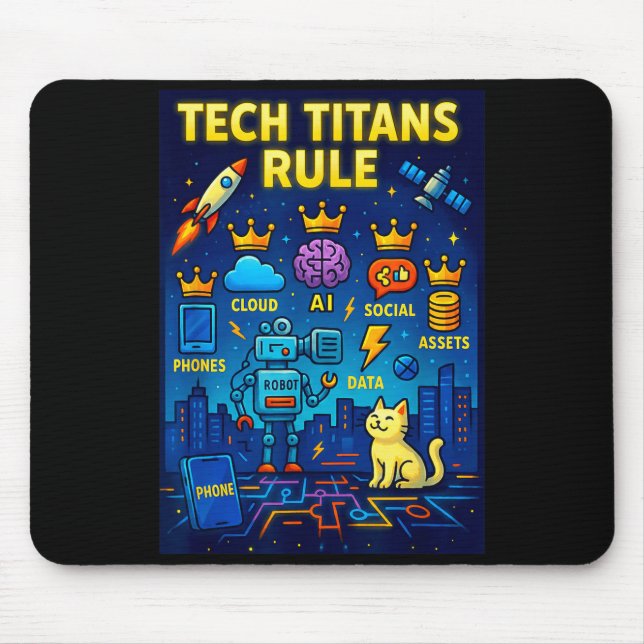 Tech Titans Rule Funny Big Technology Satire Wer G Mouse Mat (Front)