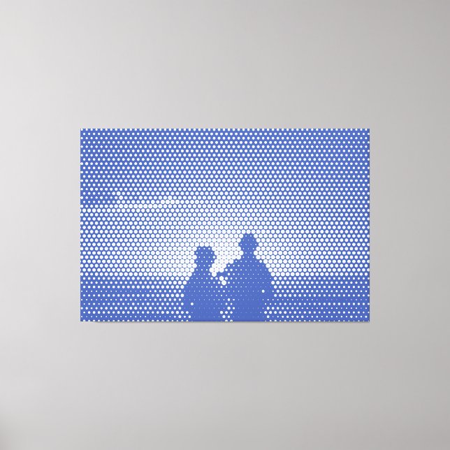Tech White&Blue Halftone Effect Couple on Beach Canvas Print (Front)