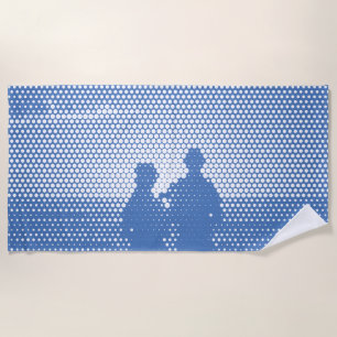 Tech White&Blue Halftone Effect Couple on Beach Towel