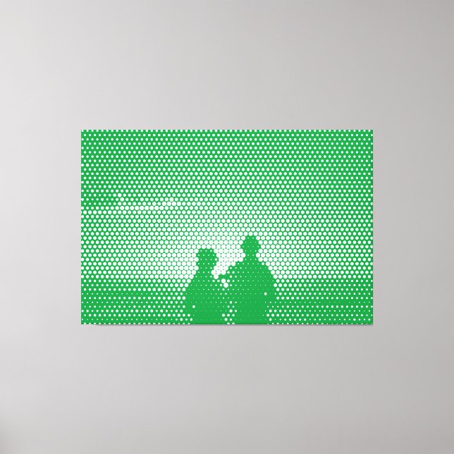 Tech White&Green Halftone Effect Couple on Beach Canvas Print (Front)