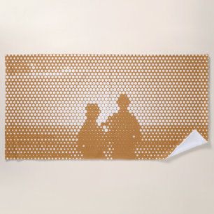 Tech White&Orange Halftone Effect Couple on Beach Towel
