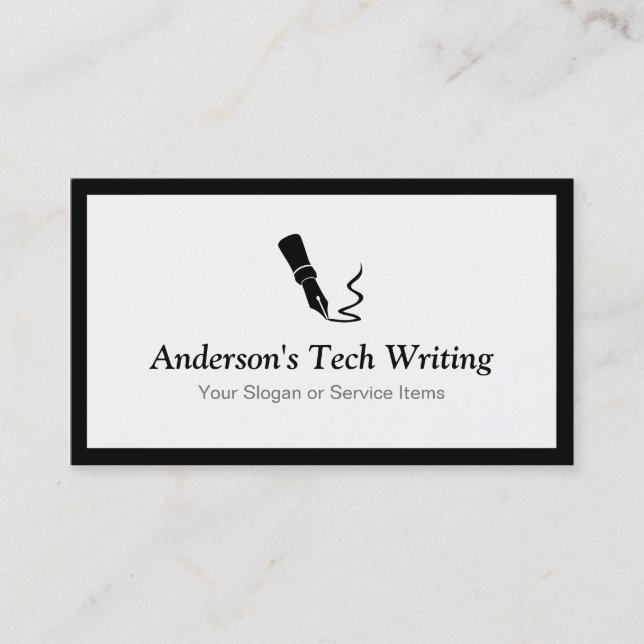 Tech Writer - Classic Black and White Pen Logo Business Card (Front)