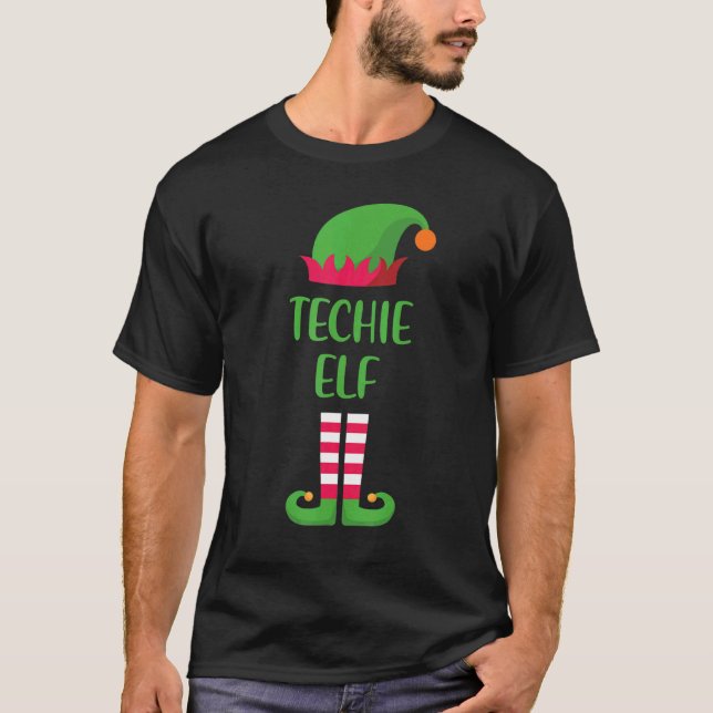 Techie Elf Christmas Family Matching Group Xmas T-Shirt (Front)