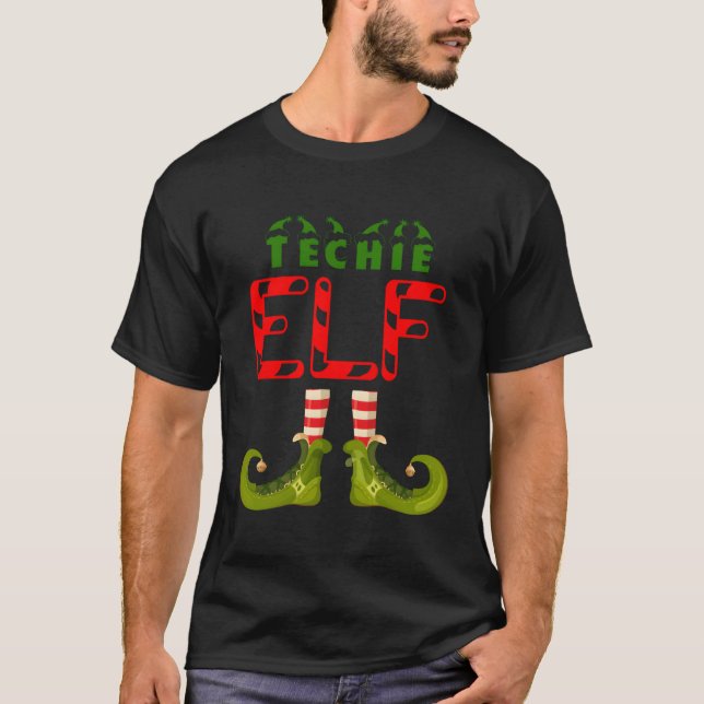 Techie Elf Funny Group Matching Family Pyjamas For T-Shirt (Front)