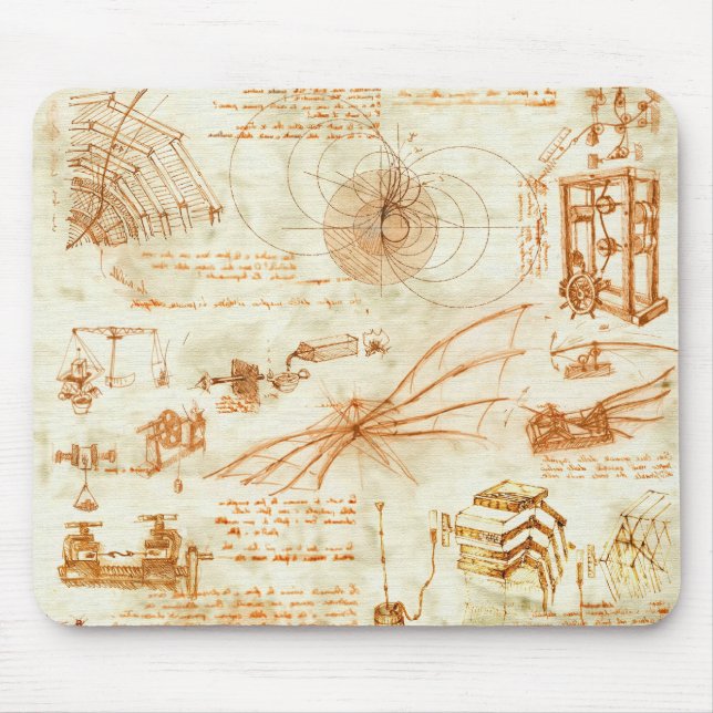 Technical drawing & sketches by Leonardo Da Vinci Mouse Mat (Front)