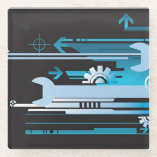 Technical halftone background 3 glass coaster