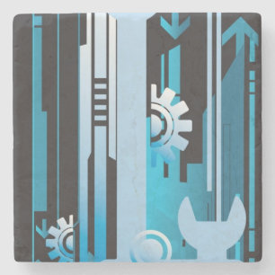 Technical halftone background 3 stone coaster