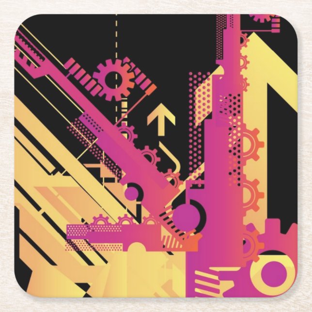 Technical halftone background 7 square paper coaster (Front)
