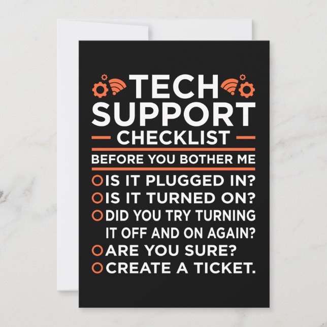 Technical Support Checklist Computer IT Programmer Invitation (Front)