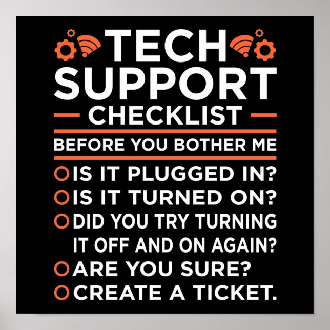Technical Support Checklist Computer IT Programmer Poster (Front)