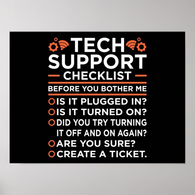 Technical Support Checklist Computer IT Programmer Poster (Front)