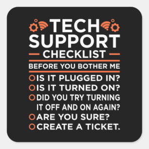 Technical Support Checklist Computer IT Programmer Square Sticker