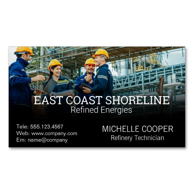 Technician Engineers | Oil Refinery Magnetic Business Card (Front)