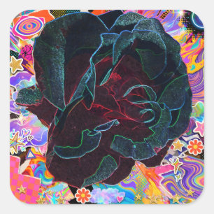 Technicolor Rose Petals Remix Neon Rose Trippy C Square Sticker