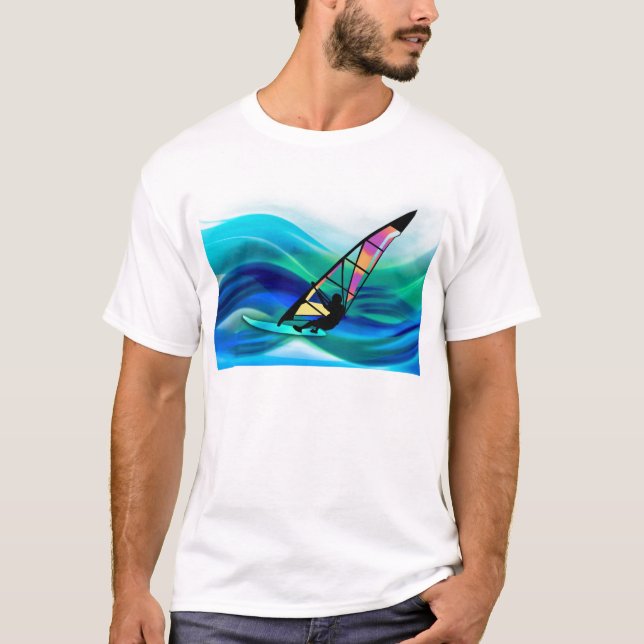 Technicolor Windsurfer in a Typhoon T-Shirt (Front)