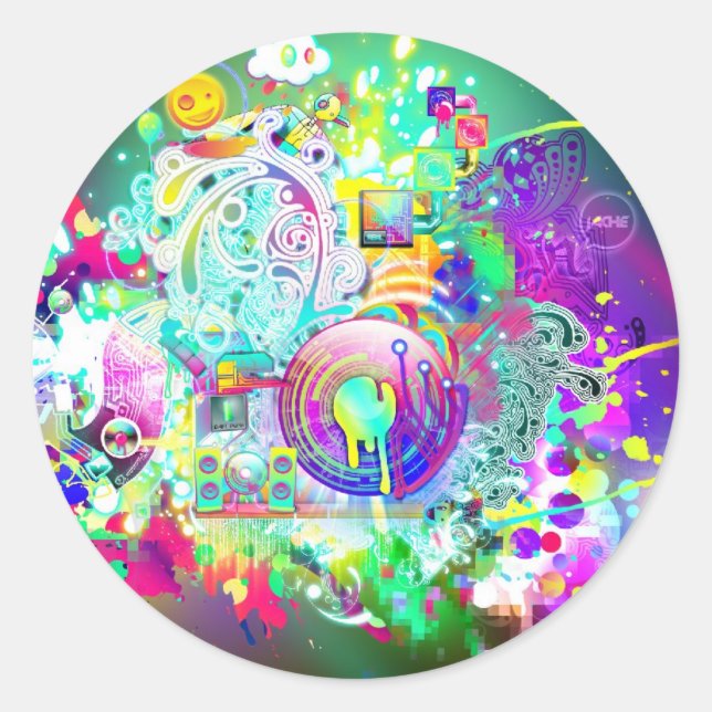 Techno Classic Round Sticker (Front)