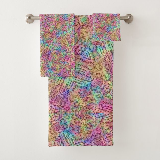 Techno Colour Vintage Fractal Kaleidoscope Bath Towel Set (Insitu)