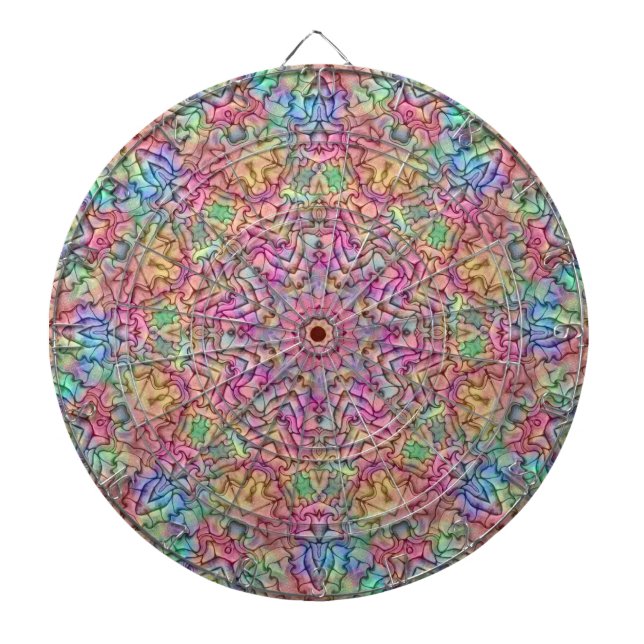 Techno Colour Vintage Fractal Kaleidoscope Dartboard (Front)