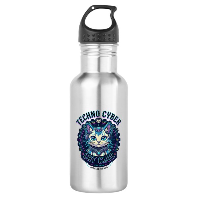 Techno Cyber Cat Funny Cat Lover Design - Techno C 532 Ml Water Bottle (Front)