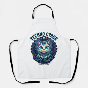 Techno Cyber Cat Funny Cat Lover Design - Techno C Apron