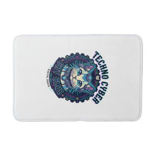 Techno Cyber Cat Funny Cat Lover Design - Techno C Bath Mat