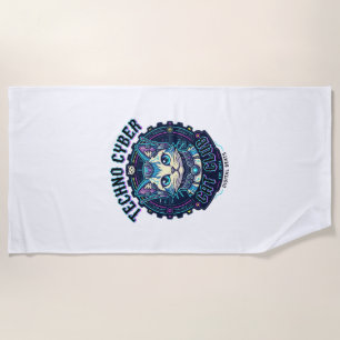 Techno Cyber Cat Funny Cat Lover Design - Techno C Beach Towel