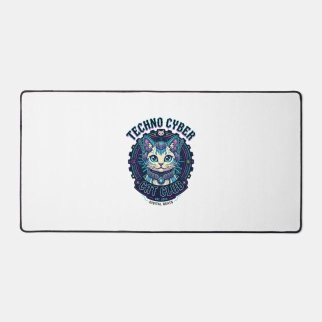 Techno Cyber Cat Funny Cat Lover Design - Techno C Desk Mat (Front)