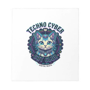 Techno Cyber Cat Funny Cat Lover Design - Techno C Notepad