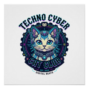 Techno Cyber Cat Funny Cat Lover Design - Techno C Poster