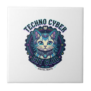 Techno Cyber Cat Funny Cat Lover Design - Techno C Tile