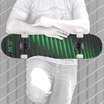 Techno Cyber Green Stripes Black Skateboard<br><div class="desc">Vibrant bright green and black stripes seem to glow in the dark like neon lights. It's edgy and brillant with a high-tech futuristic cyberspace abstract design.  Personalise it with Initials.

This image is original photography by JLW_PHOTOGRAPHY.</div>