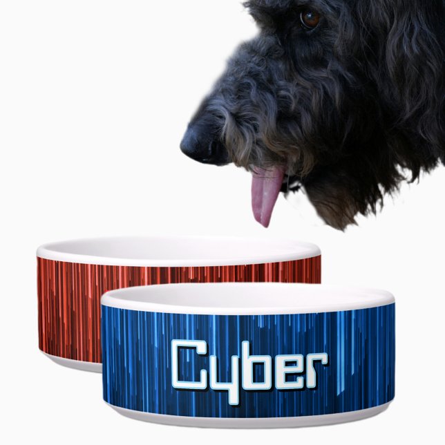 Techno Cyberspace Blue and Black Personalised Pet Bowl (Creator Uploaded)