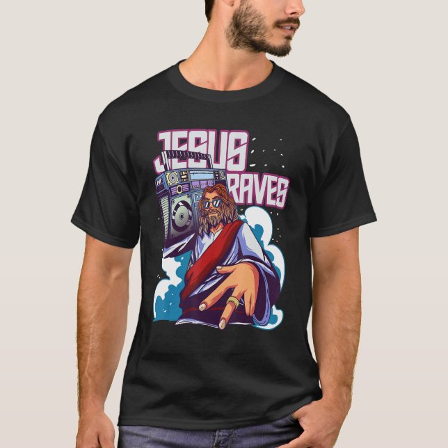 Techno Dance Party Rave   For Men Jesus Raves T-Shirt (Front)