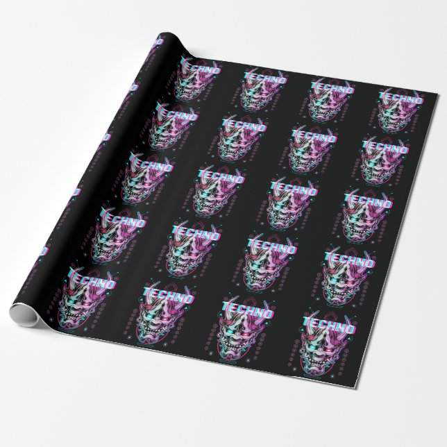 Techno Demon Glitch Electronic Bass Music Wrapping Paper (Unrolled)