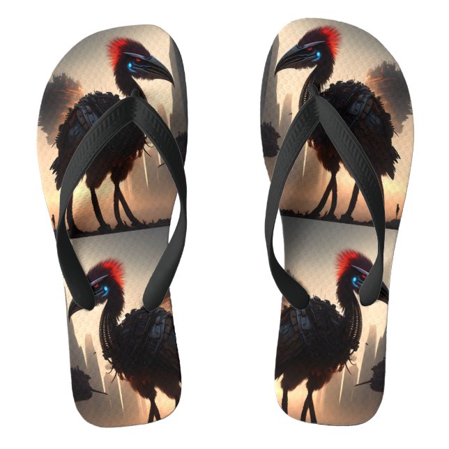 "Techno-Feathers: The Futuristic Emu Robot" Flip Flops (Footbed)