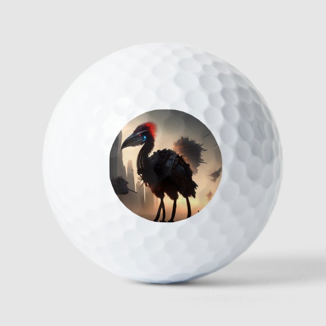 "Techno-Feathers: The Futuristic Emu Robot" Golf Balls (Front)