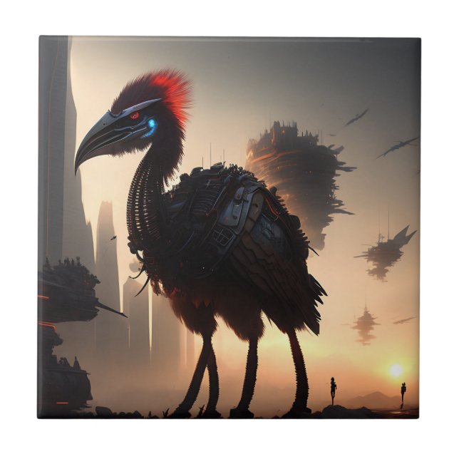 "Techno-Feathers: The Futuristic Emu Robot" Tile (Front)