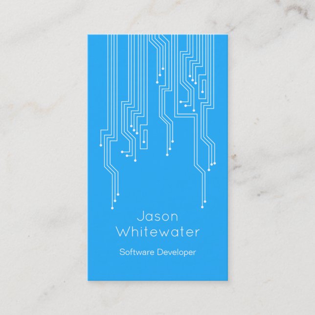 Techno Flat Sleek Business Card - Blue (Front)